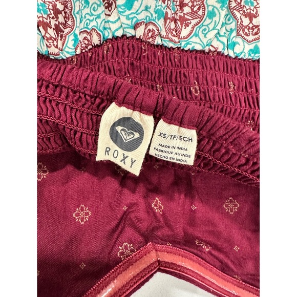 Roxy Womens Strapless Maxi‎ Dress Burgundy Teal Medallion Smocked Top XS - Picture 4 of 6